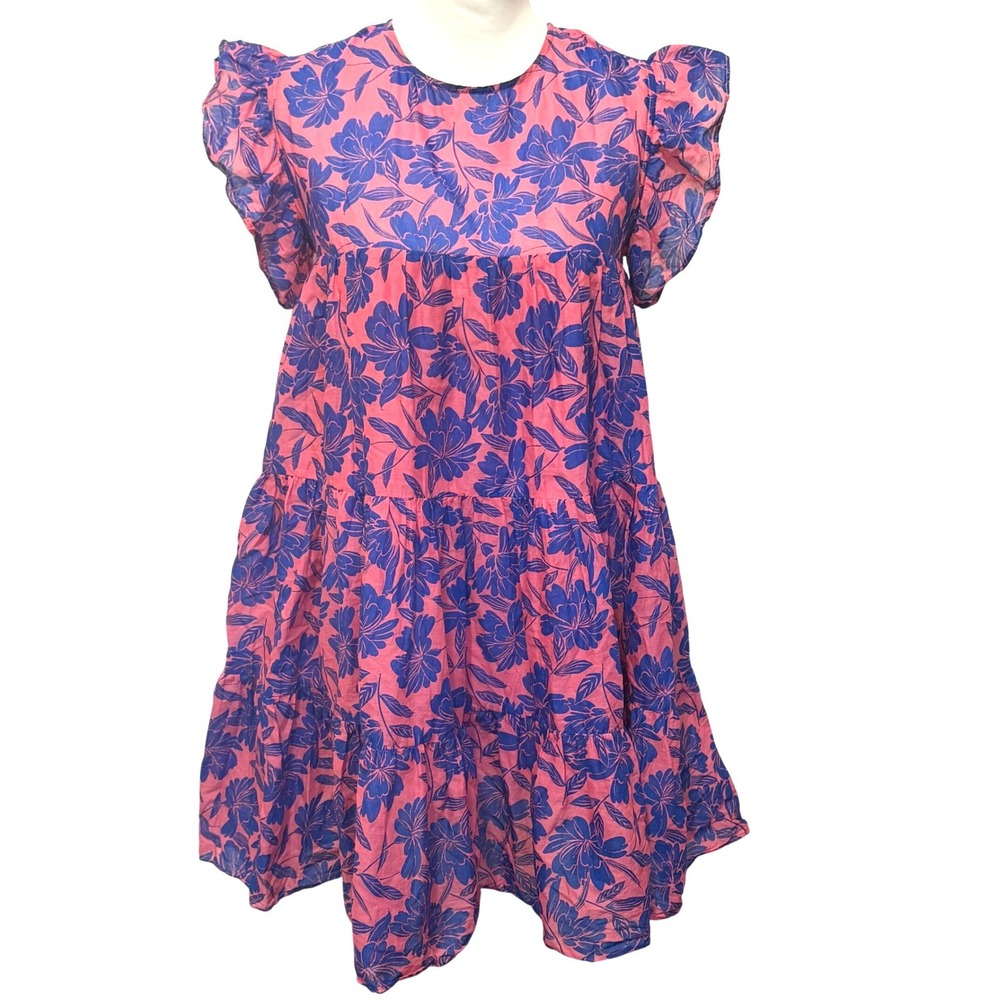 Talulah Pink Blue Floral Tiered Mini Dress S Ruffle Sleeve Babydoll Coquette‎